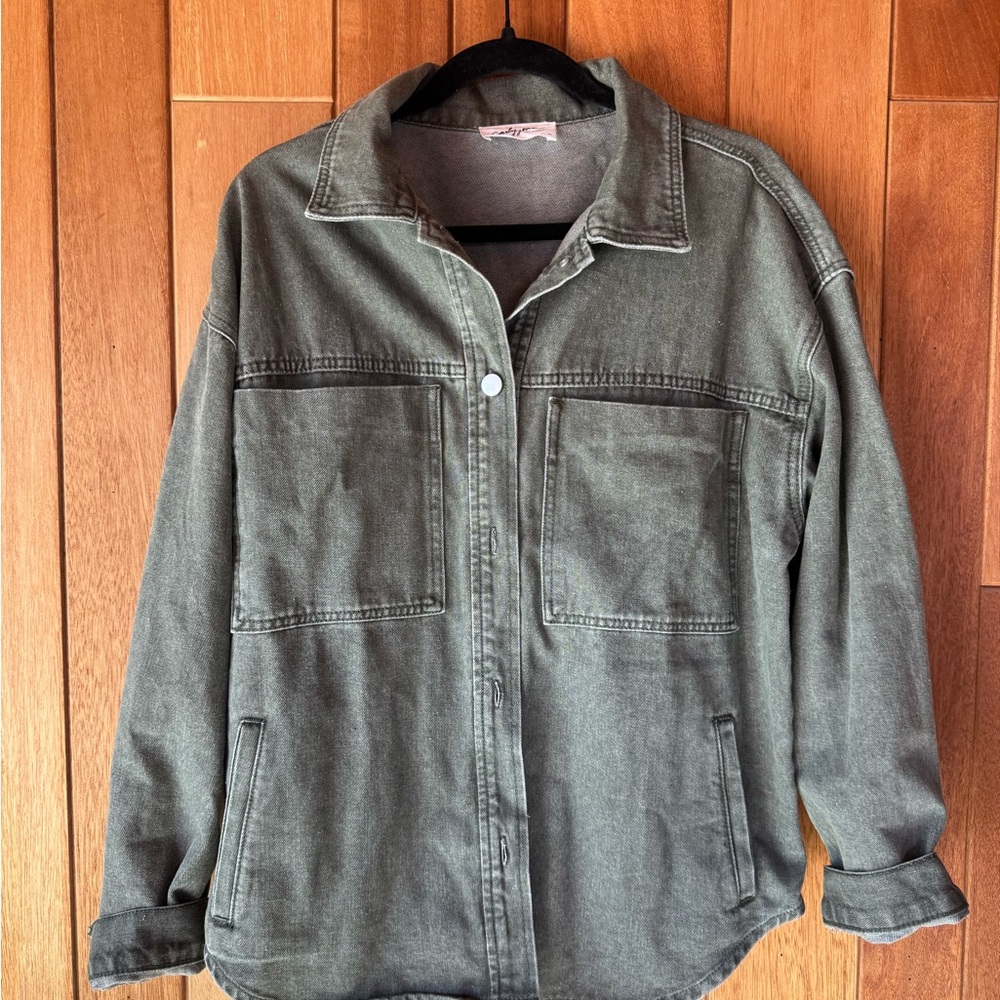 Carly Jean Los Angeles soft denim  Green tint Shirt Jacket